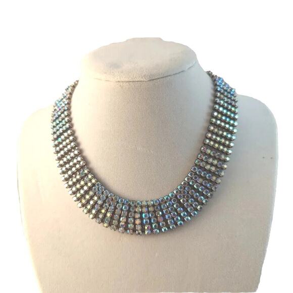 Vtge Aurora Crystal Choker 6 rows Flashed All Kinds Of Color.Kneck Size 15" - Picture 3 of 16